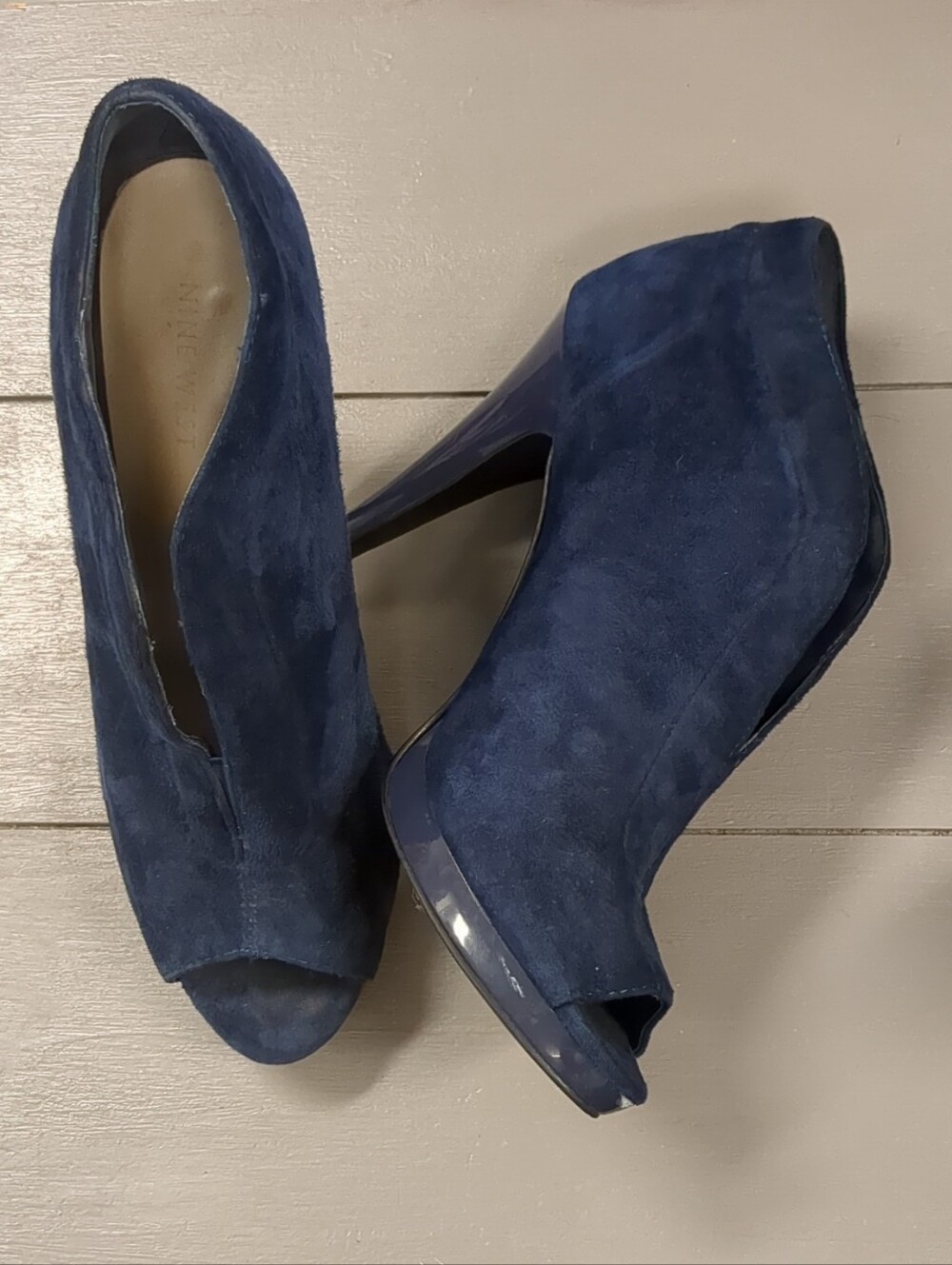 Nine West Navy Suede Peep-Toe Platform Heels